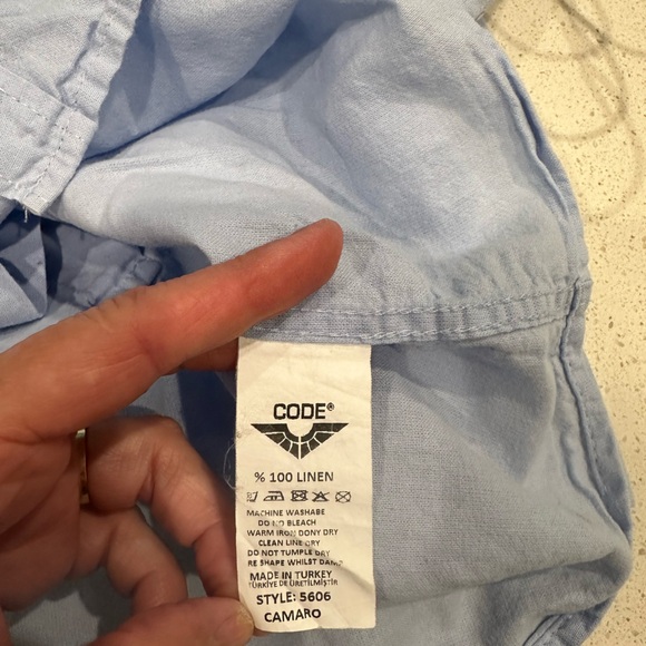 CODE CLOTHING CASUAL Men’s Shirt Size L/M light Blue Linen - Picture 6 of 6
